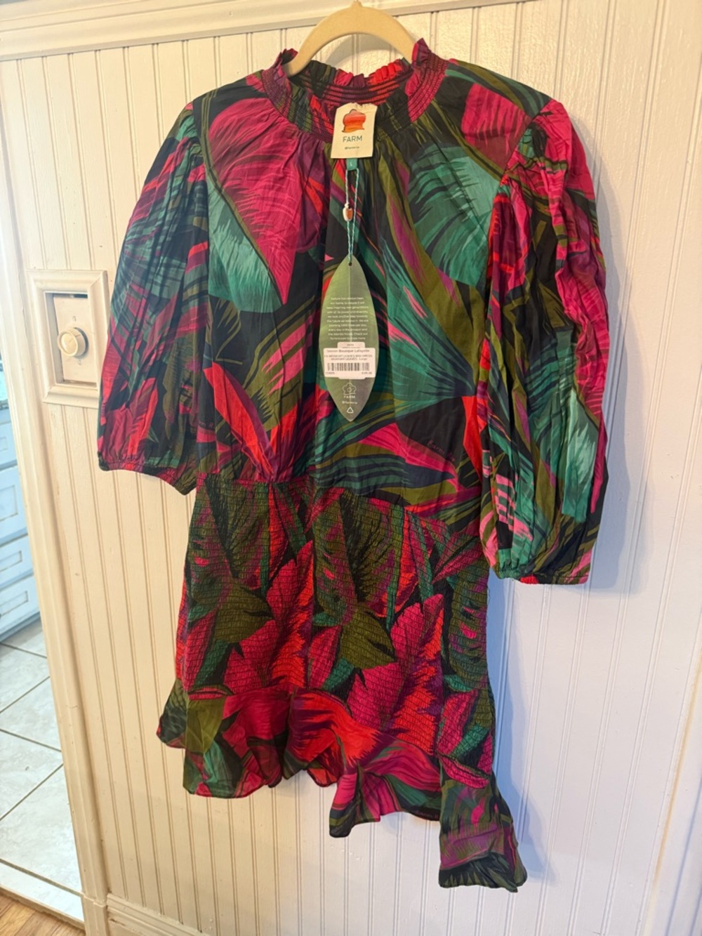 Nwt Farm Rio Midnight Leaves Large Mini Dress